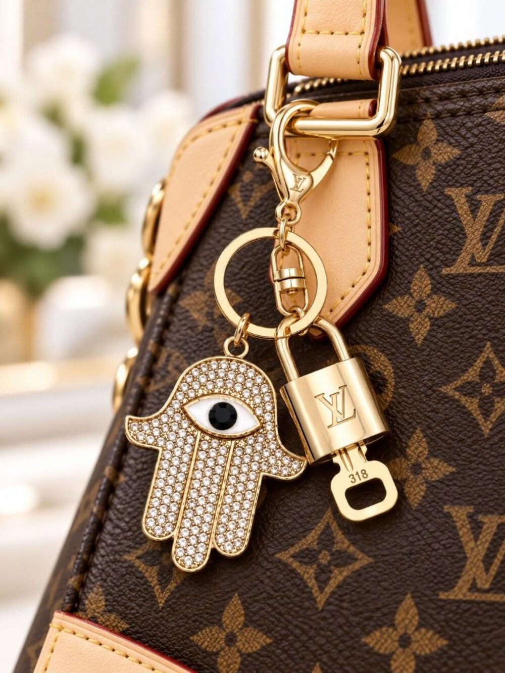 Louis Vuitton Gold Lock 🔒 Authentic LV Key + Unbranded Evil Eye Bag Charm